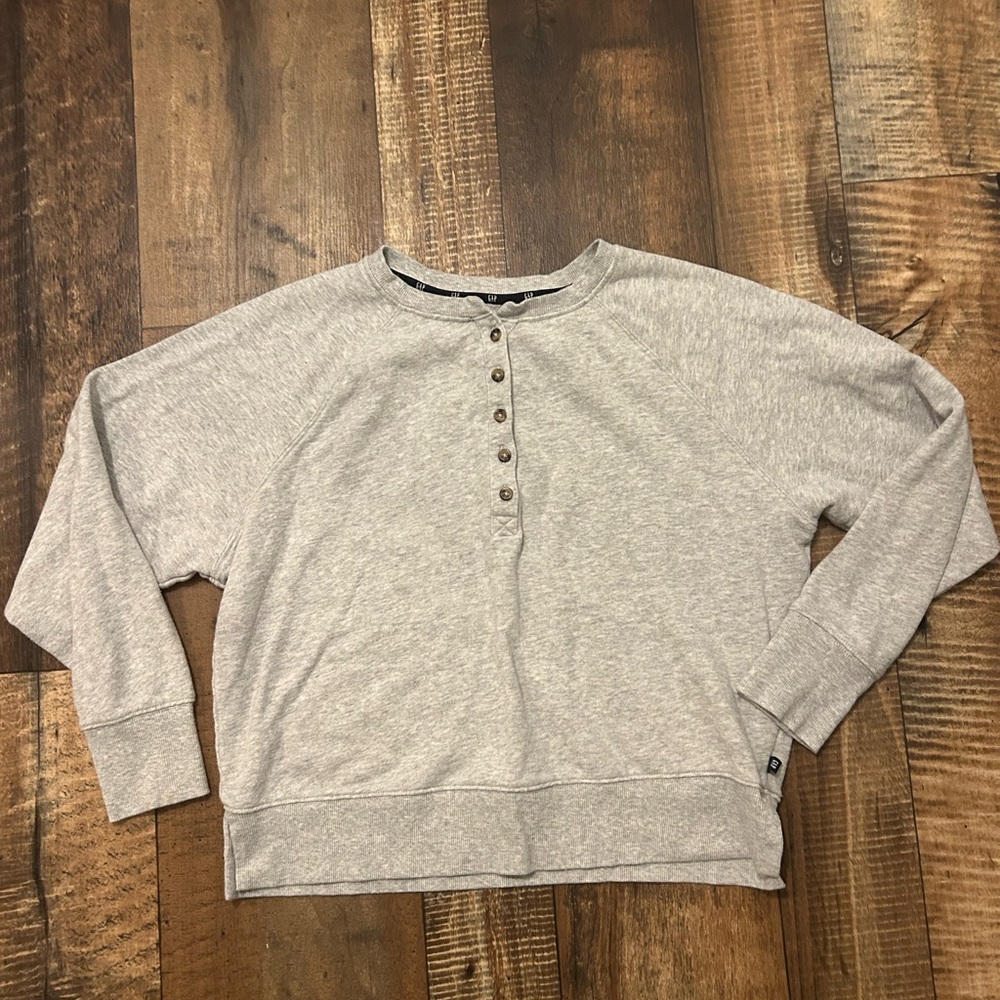 Gray GAP Button-Up Crop Sweatshirt